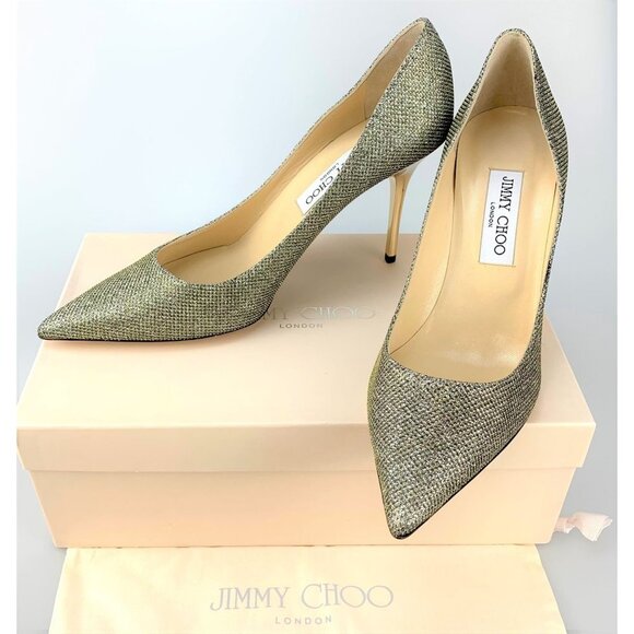 NIB Jimmy Choo Agnes Light Bronze Glitter Pumps Size 39.5 - Picture 10 of 11